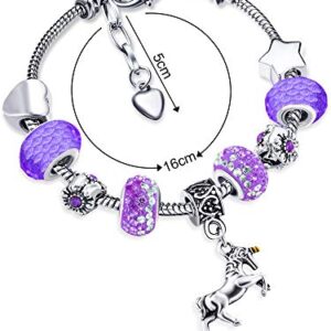 Zhanmai Unicorn Sparkly Crystal Charm Bracelet Bangle with Gift Box Set for Hers Lady