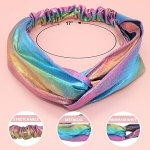 FROG SAC 6 Mermaid Knotted Headbands For Girls, Little Girl Hair Accessories, Kids Knot Headwraps, Criss Cross Tie Dye Head Bands, Metallic Rainbow Turban Hair Bands