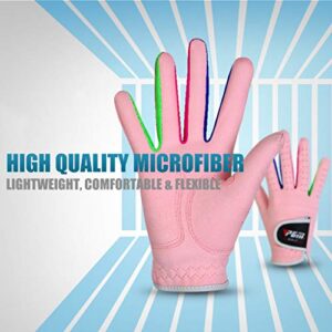 PGM Kids Youth Junior Toddler Boys Girls Golf Gloves Microfiber Synthetic Gloves for Left Hand Right Hand Golf Gloves Extra Value 1 Pair White Pink Age 2-10 (Pink, Medium (#15))