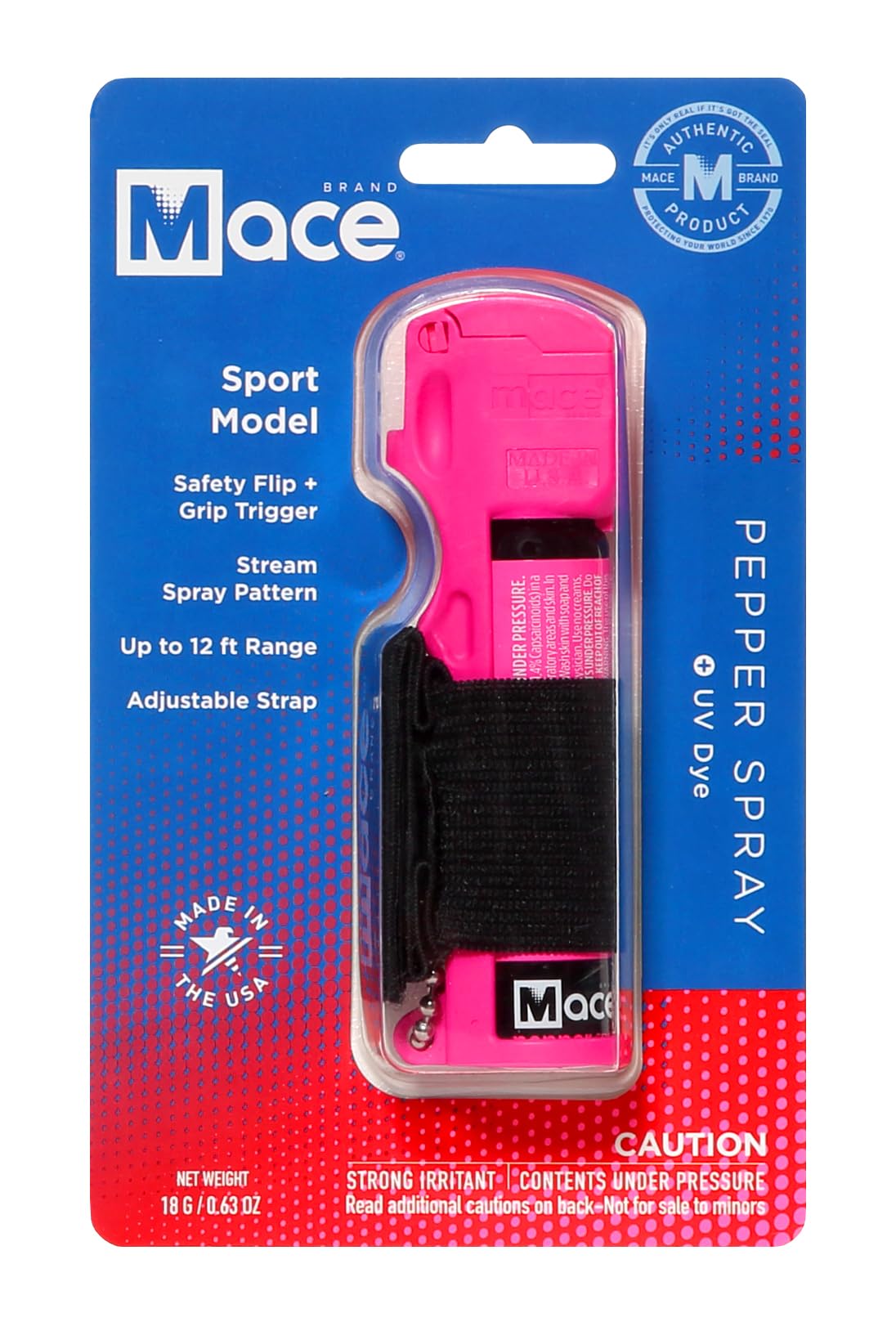 Mace Brand Police Strength OC Pepper Spray (2 Pack, Hot Pink) – 12’ Powerful Pepper Spray for Women with Adjustable Hand Strap & Keychain, Leaves UV Dye on Skin – Mace Spray Self Defense, Made in USA