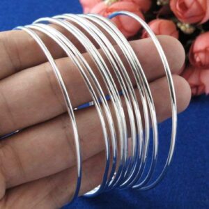 Metmejiao Classic 6pcs Lots 925 Silver Thin Round Stackable Polished Bangle Bracelet with Fresh Simple Style Bracelet Cuff Bangle