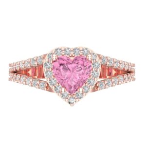 clara pucci 1.75 ct heart cut solitaire halo split shank pink simulated diamond designer anniversary bridal engagement ring 14k rose gold