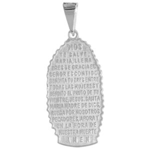 1 1/2 inch Sterling Silver Our Lady of Guadalupe Medal Pendant Dios te Salve Maria Prayer Oval