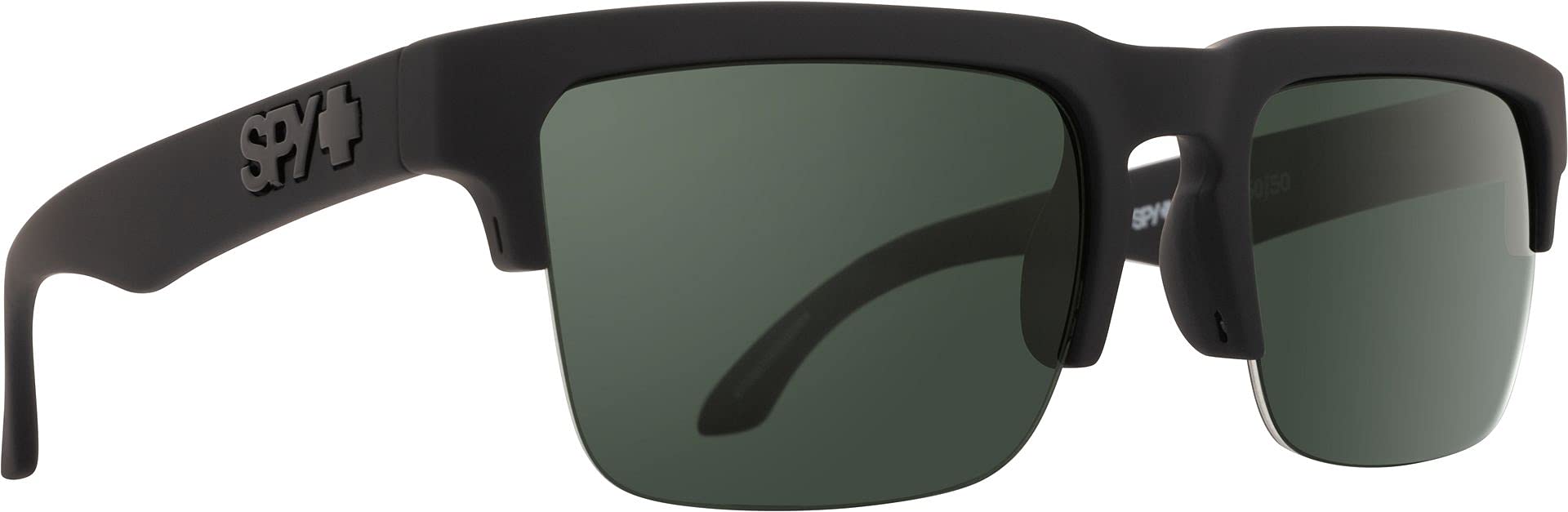 SPY Optic Helm 50/50, Square Semi-rimless Sunglasses, Color and Contrast Enhancing Lenses, Soft Matte Black - Happy Gray Green Polarize Lenses