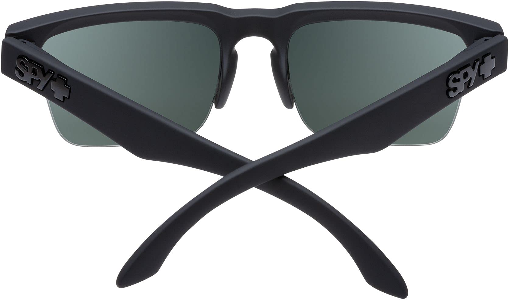 SPY Optic Helm 50/50, Square Semi-rimless Sunglasses, Color and Contrast Enhancing Lenses, Soft Matte Black - Happy Gray Green Polarize Lenses