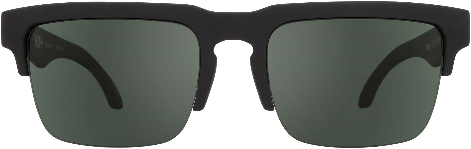 SPY Optic Helm 50/50, Square Semi-rimless Sunglasses, Color and Contrast Enhancing Lenses, Soft Matte Black - Happy Gray Green Polarize Lenses