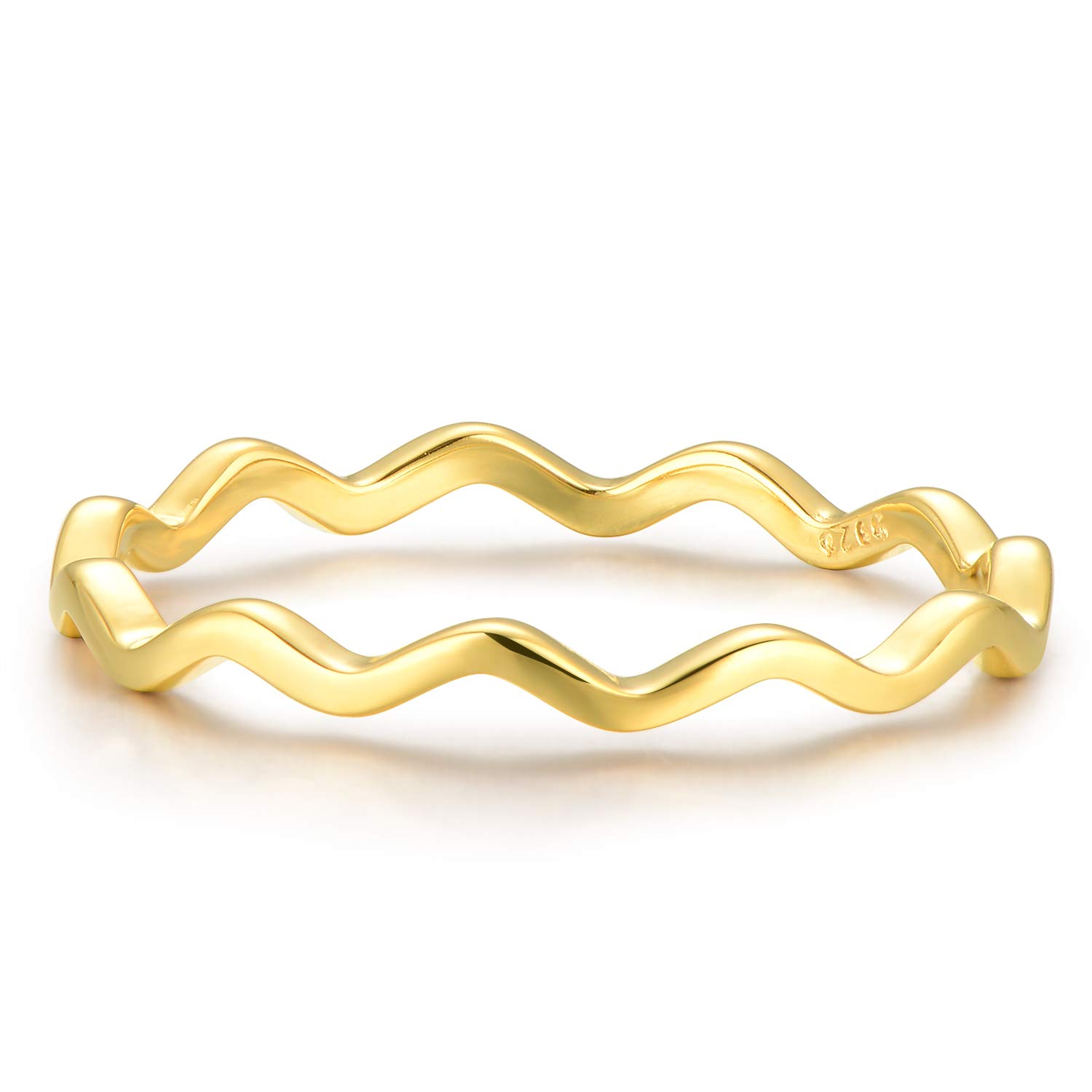 BLOSSOM & HUE Wavy Eternity Ring - [Thin Zig Zag Line] - .925 Sterling Silver [18K Gold Plated] - Vintage [Size 8] Stackable Band [Dainty/Delicate Stacking Style] For Women [Hypoallergenic]