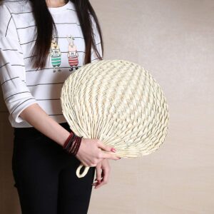 Fealay 1PC Natural Raffia Fan Handicraft Handmade Chinese Fan Palm Children's Safe Fan Palm-Leaf Fan for Summer Cooling