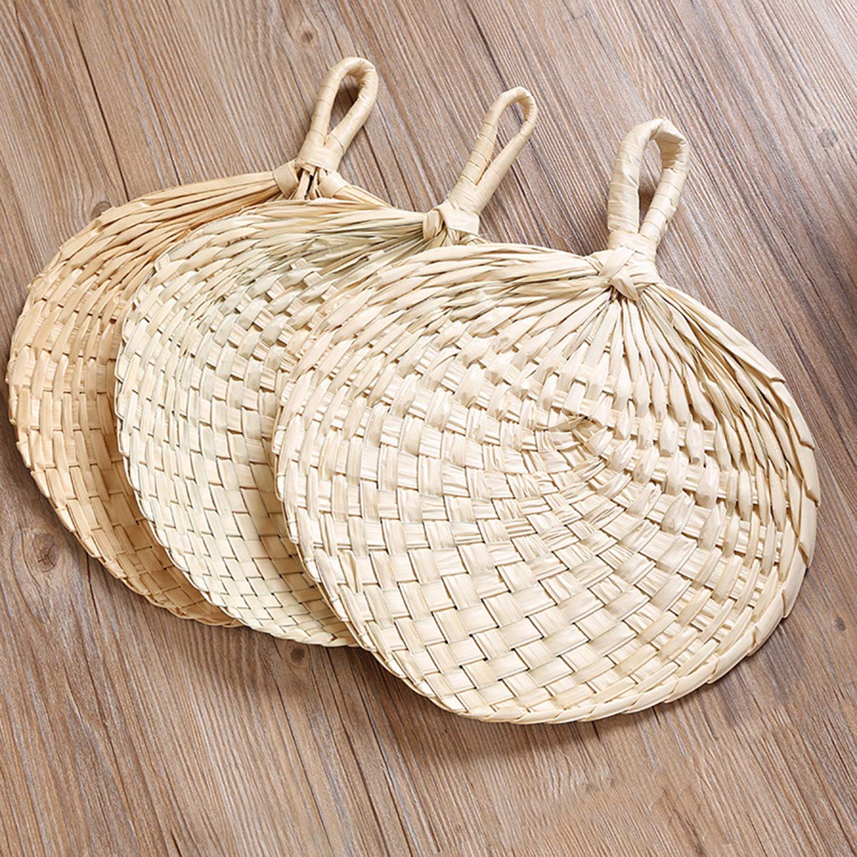 Fealay 1PC Natural Raffia Fan Handicraft Handmade Chinese Fan Palm Children's Safe Fan Palm-Leaf Fan for Summer Cooling