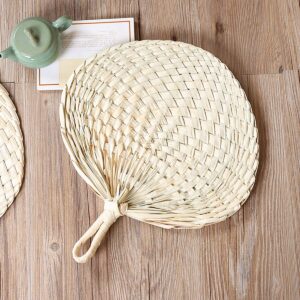 Fealay 1PC Natural Raffia Fan Handicraft Handmade Chinese Fan Palm Children's Safe Fan Palm-Leaf Fan for Summer Cooling