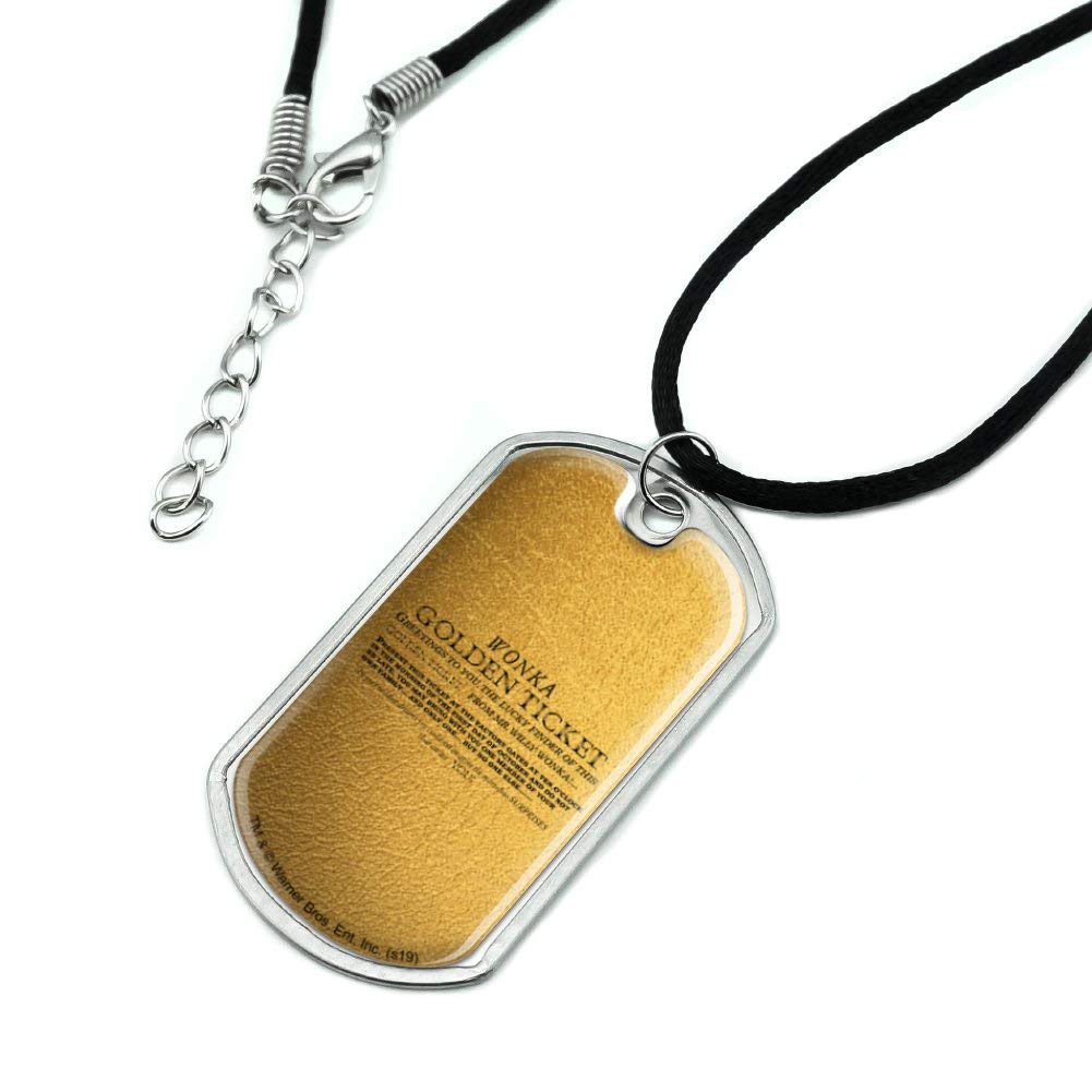 GRAPHICS & MORE Willy Wonka and The Chocolate Factory Golden Ticket Military Dog Tag Pendant Necklace with Cord