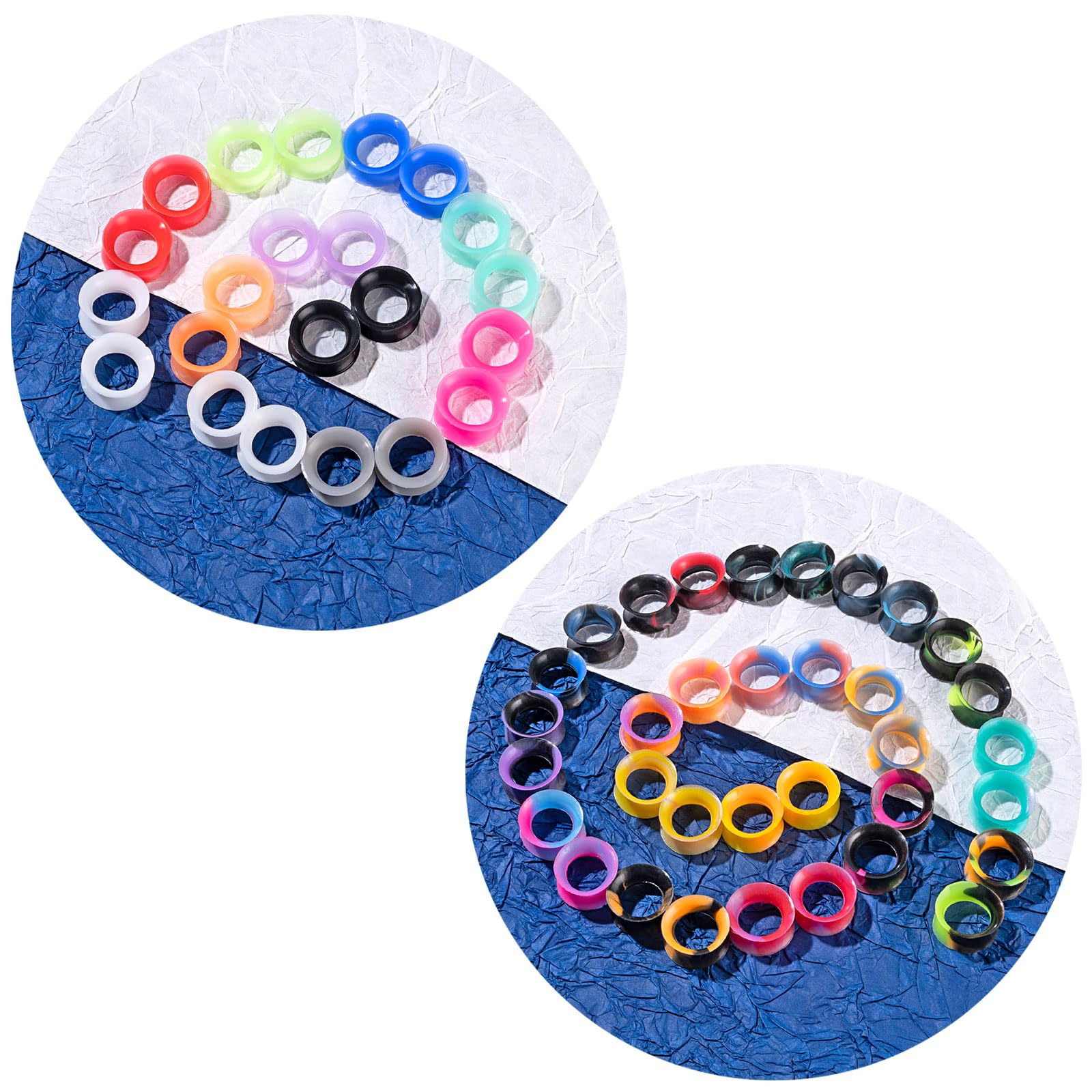 YOFANST 56pcs Colorful Silicone Ear Gauges Double Flared Ear Tunnels Set Stretchers Expander Ear Piercing Jewelry 10mm