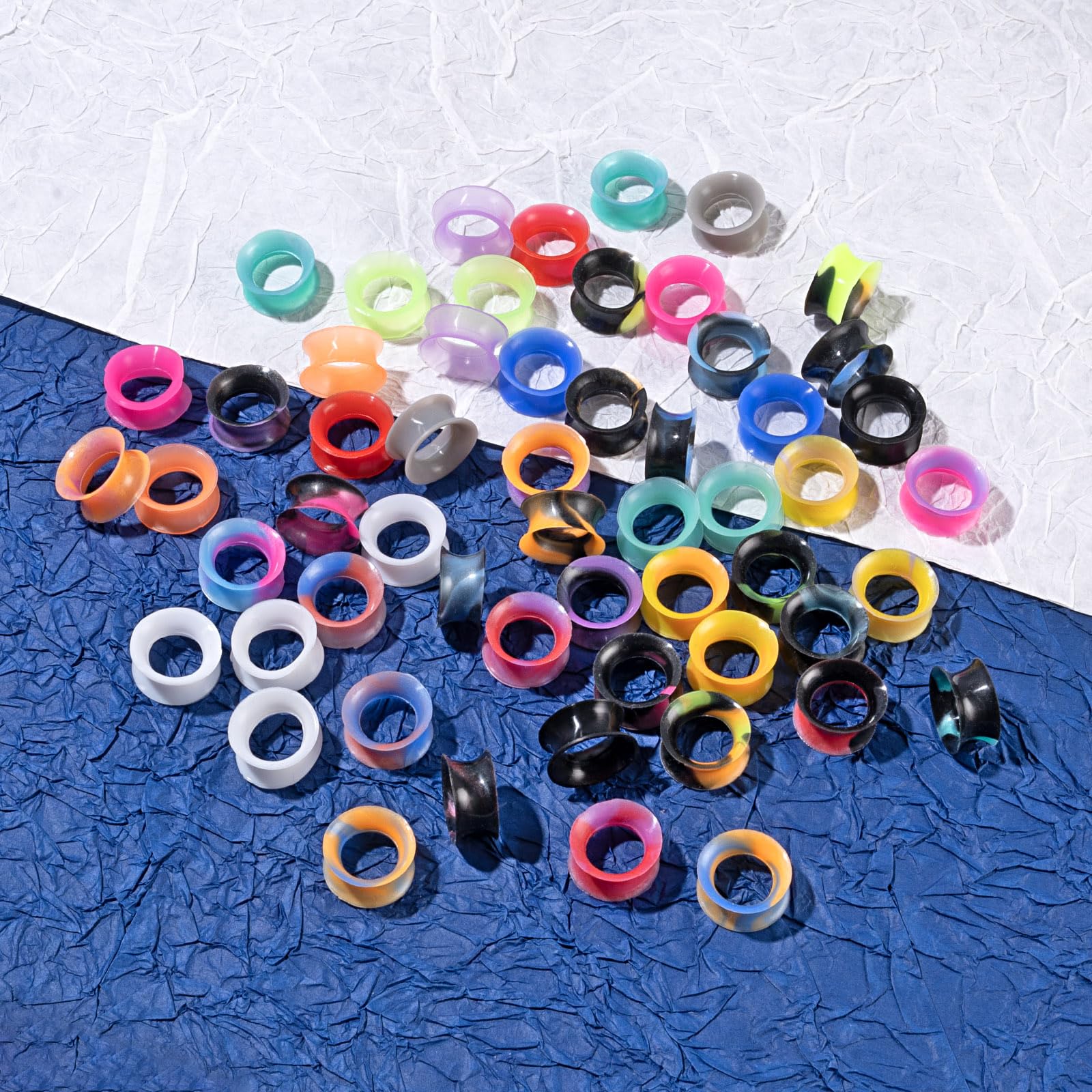 YOFANST 56pcs Colorful Silicone Ear Gauges Double Flared Ear Tunnels Set Stretchers Expander Ear Piercing Jewelry 10mm