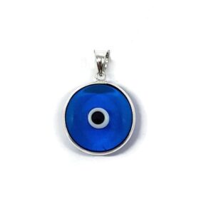 mystic jewels by dalia – glass evil eye pendant for good luck – 925 sterling silver – diameter of pendant 0,6"