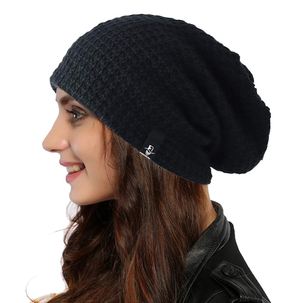 Ruphedy Women Slouchy Beanie Hat Knit Long Baggy Slouch Skull Cap for Winter (Solid-Black)