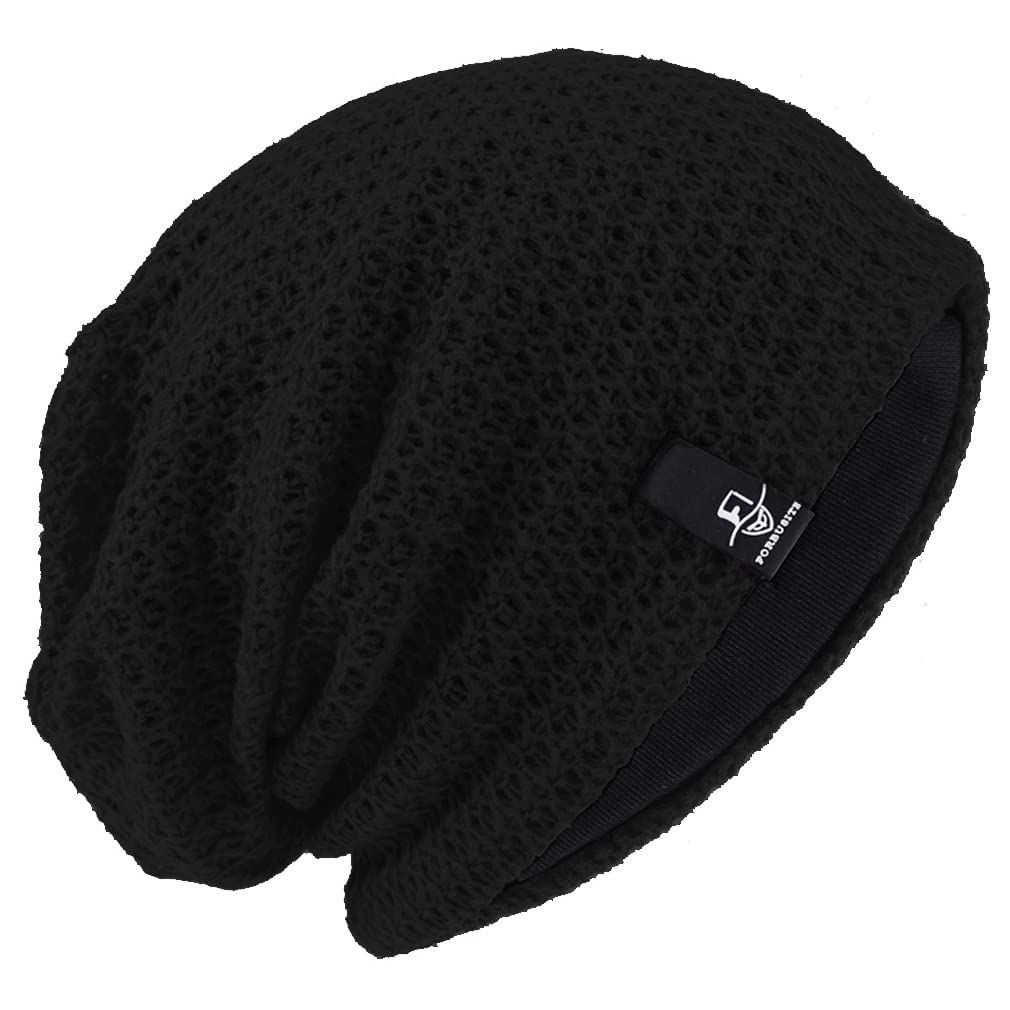 Ruphedy Women Slouchy Beanie Hat Knit Long Baggy Slouch Skull Cap for Winter (Solid-Black)