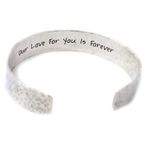 personalized hidden message cuff bracelet for women .925 sterling silver, engraved customized quote inspirational text for mom grandma wife daughter