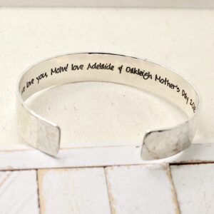 Personalized Hidden Message Cuff Bracelet for Women .925 Sterling Silver, Engraved Customized Quote Inspirational Text for Mom Grandma Wife Daughter