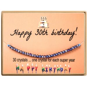 KGBNCIE 30th Birthday Gifts for Women Vibrant Thirty Crystal Beads Bracelet on Adjustable 30 Birthday Gift for Her With Message Card for Women