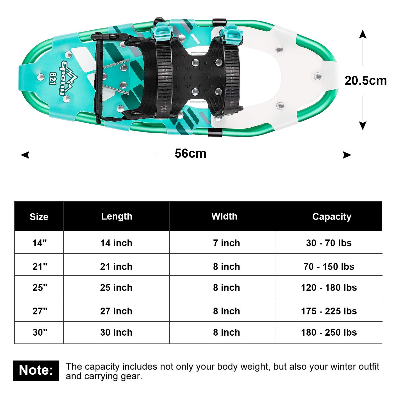 Gpeng Snowshoes for Men and Women,Lightweight Aluminum Snow Shoes for Adults, Kids Snowshoes with Pole,14"/21"/25"/30",Carry Bag Included