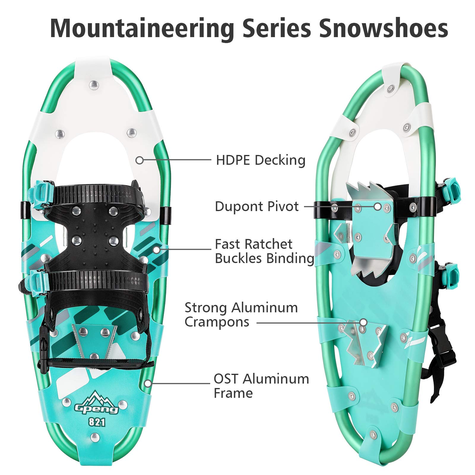 Gpeng Snowshoes for Men and Women,Lightweight Aluminum Snow Shoes for Adults, Kids Snowshoes with Pole,14"/21"/25"/30",Carry Bag Included