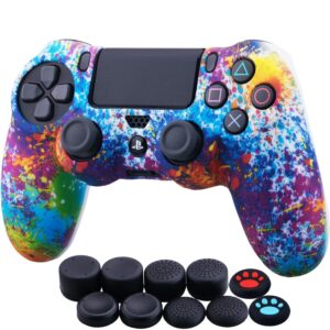 yorha water transfer printing camouflage silicone cover skin case for sony ps4/slim/pro dualshock 4 controller x 1(spashing paint) with thumb grips x 10