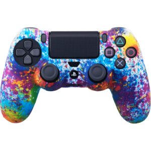 YoRHa Water Transfer Printing Camouflage Silicone Cover Skin Case for Sony PS4/slim/Pro Dualshock 4 Controller x 1(Spashing Paint) with Thumb Grips x 10