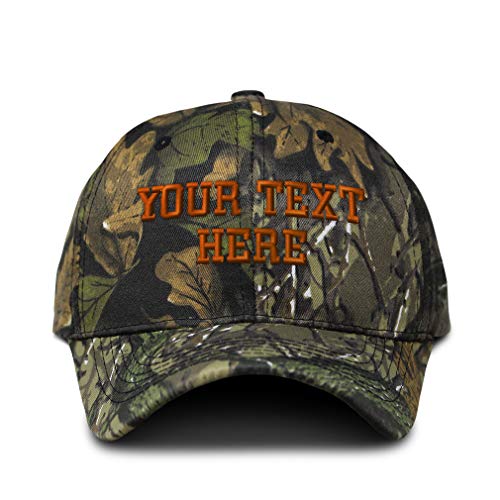 Camo Baseball Cap Custom Personalized Text Cotton Hunting Dad Hats for Men & Women Strap Closure Forest Tree Green