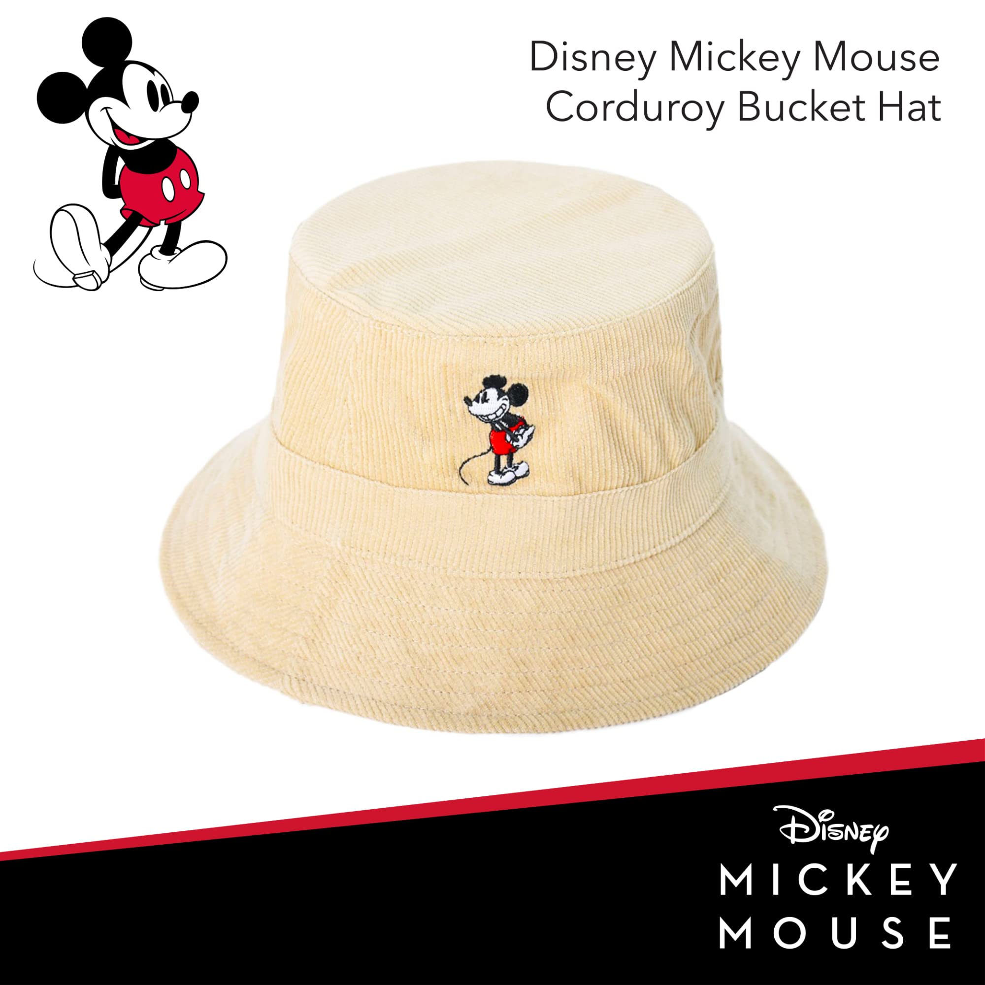 Disney Mickey Mouse Bucket Hat, Packable Travel Hat, Tan, Medium/Large