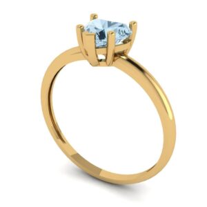 Clara Pucci 0.95ct Heart Cut Solitaire Aquamarine Blue Simulated Diamond 5-Prong Classic Statement Ring Real 14k Yellow Gold for Women