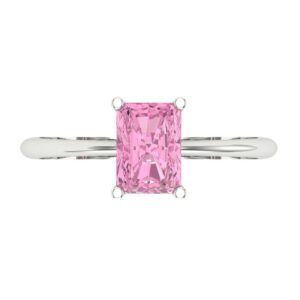 Clara Pucci 1.0 ct Radiant Cut Solitaire Pink Simulated Diamond Wedding Bridal Designer Anniversary Engagement Ring Real 14k White Gold