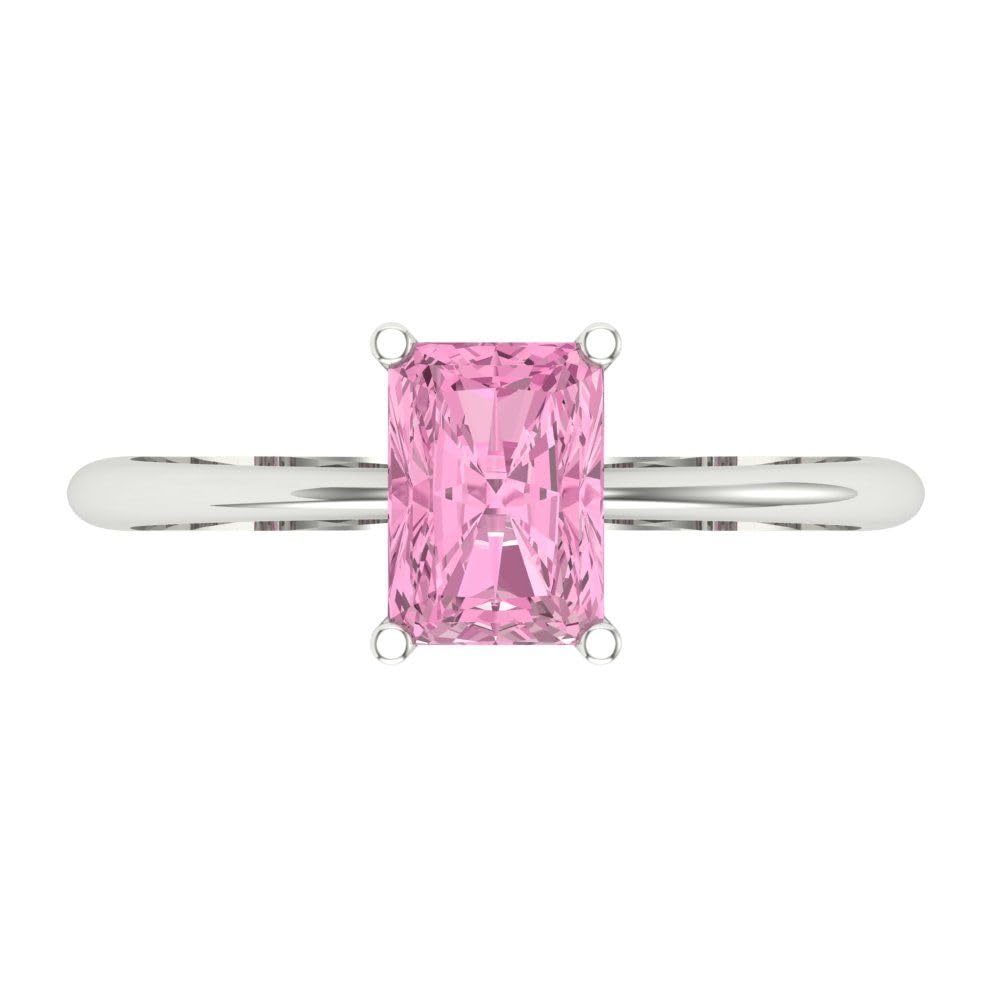 Clara Pucci 1.0 ct Radiant Cut Solitaire Pink Simulated Diamond Wedding Bridal Designer Anniversary Engagement Ring Real 14k White Gold