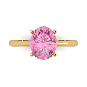 Clara Pucci 2.4ct Oval Cut Solitaire Pink Simulated Diamond Cubic Zirconia Bridal Designer Wedding Anniversary Ring 14k Yellow Gold