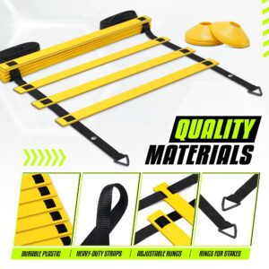 Yes4All Ultimate Combo Agility Ladder Training (Yellow) Set – Speed Agility Ladder Yellow 12 Adjustable Rungs, 12 Agility Cones & 4 Steel Stakes - Included Carry Bag