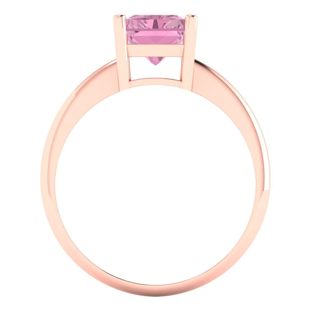 Clara Pucci 2.5ct Radiant Cut Solitaire Pink Simulated Diamond Wedding Bridal Designer Anniversary Engagement Ring Real 14k Rose Gold