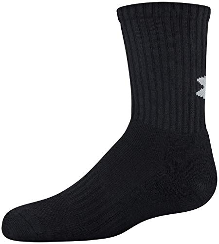 Under Armour Youth Training Cotton Crew Socks, Multipairs , Black (6-Pairs) , Small