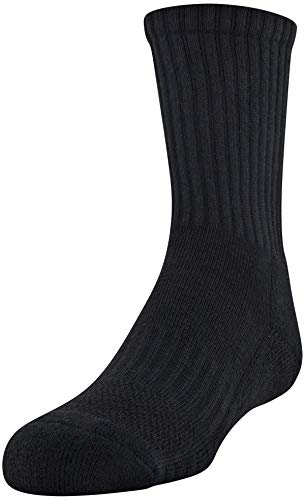 Under Armour Youth Training Cotton Crew Socks, Multipairs , Black (6-Pairs) , Small