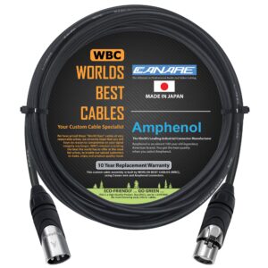 worlds best cables 15 foot - canare l-4e6s, star quad balanced male to female microphone cables with amphenol ax3m & ax3f silver xlr connectors - custom made