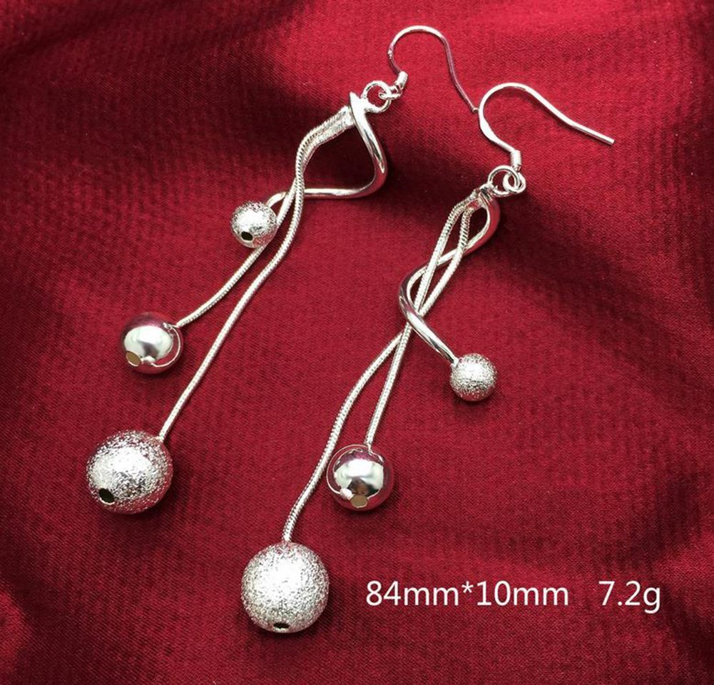 Comelyjewel 1pair Silver Earring Jewellery Woman Bohemian Style Sparkling Beads Long Pendant Ear Studs Dangle Lady Earring Lady Dress Accessories Love Gift Durable and Useful