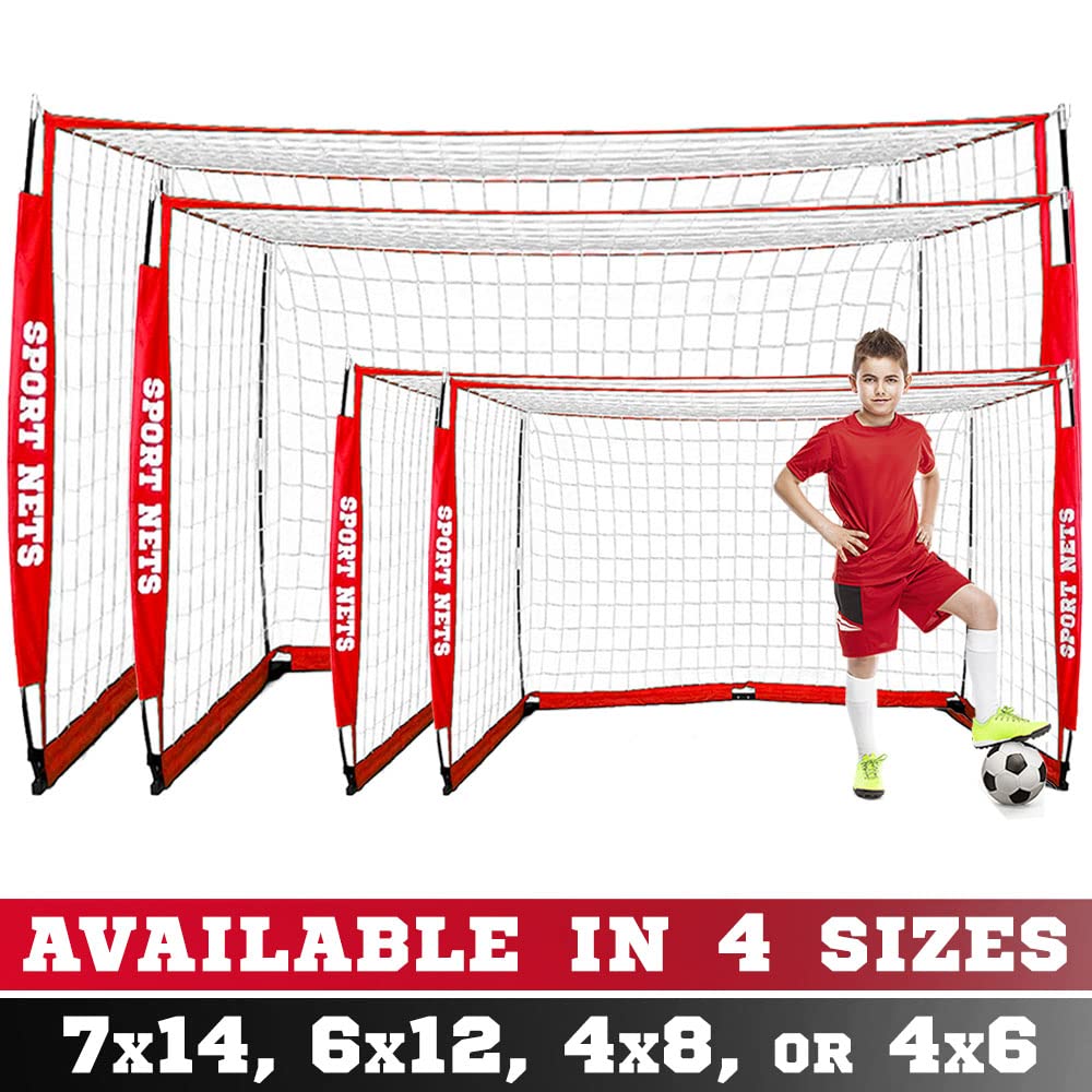 Full Size Soccer Goals for Backyard (14x7) with Carry Bag, Quick Set Up and Take Down - Strong 7 Ply Net, Built to Handle Powerful Shots - Develop Advanced Soccer Techniques and Finishing Moves