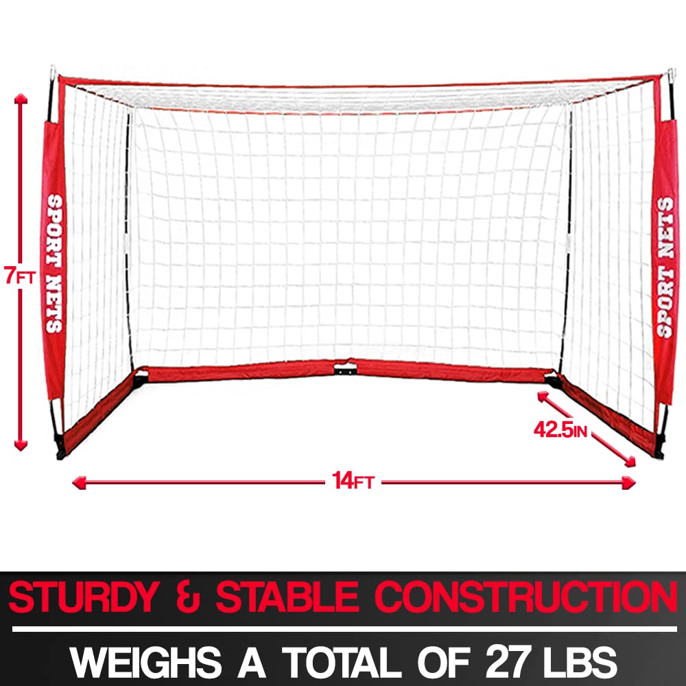 Full Size Soccer Goals for Backyard (14x7) with Carry Bag, Quick Set Up and Take Down - Strong 7 Ply Net, Built to Handle Powerful Shots - Develop Advanced Soccer Techniques and Finishing Moves