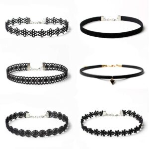 Maxforever 6 PCS Necklaces Black Velvet Choker Set Classic Gothic Tattoo Lace Chokers