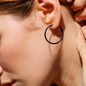 Black Lightweight Thin Hoops | 30mm Black Hoop Earrings for Women