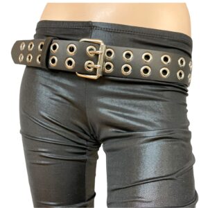 Grommet Eyelet Uniform Belt Made in USA Genuine Leather Punk Goth Thrash Metal (L-36) Black