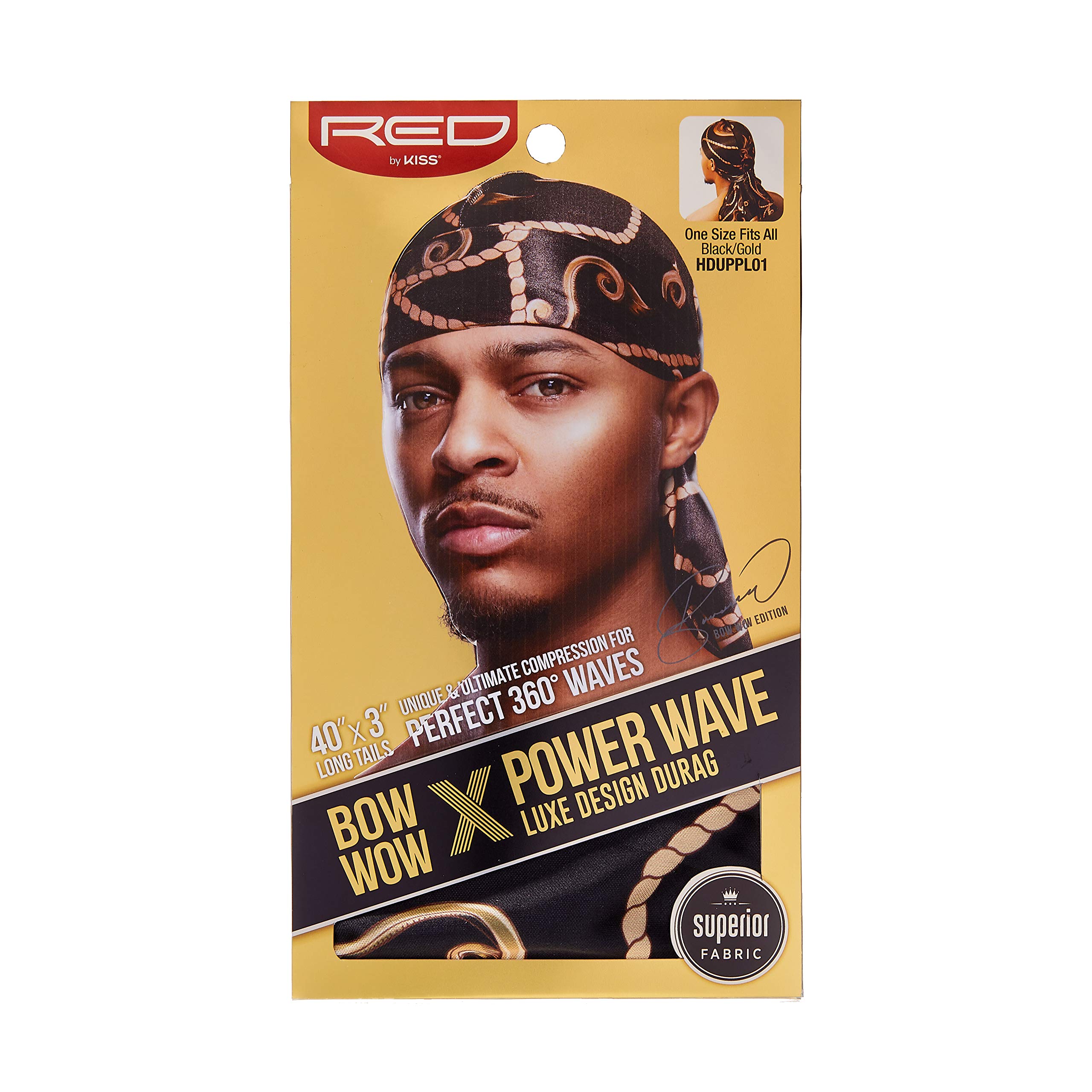 KISS RED Bow Wow Power Wave Luxe Design Durag (Black Gold)