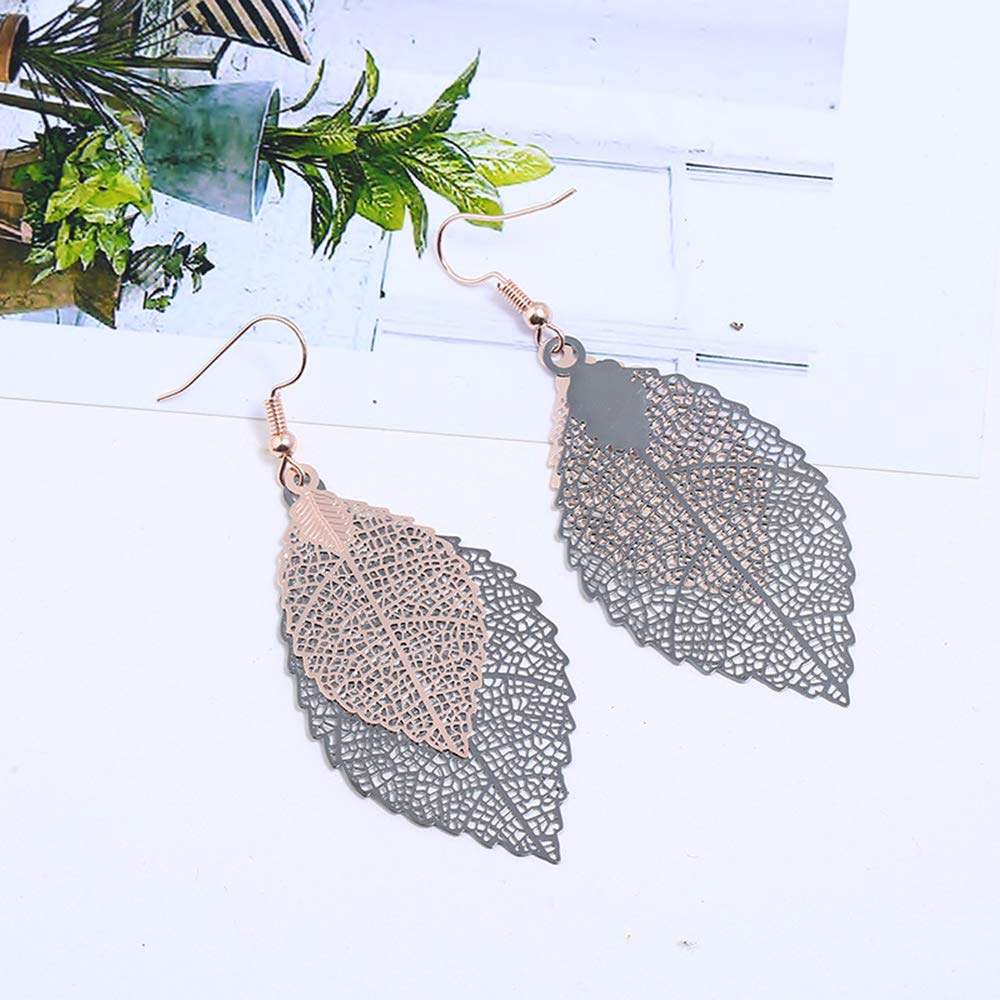 ATIMIGO 6 Pairs Metal Leaf Boho Dangle Earrings Colorful Pendant Drop Hook Statement Earrings Set for Women