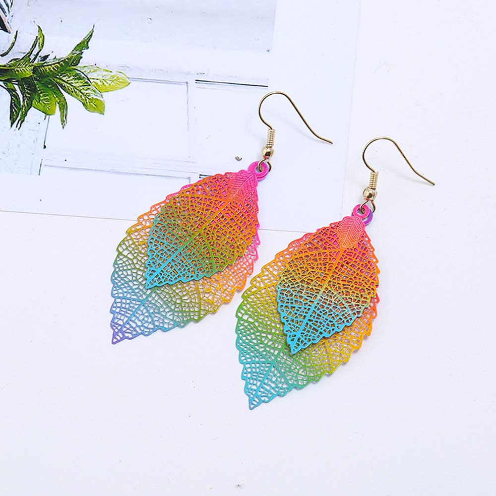 ATIMIGO 6 Pairs Metal Leaf Boho Dangle Earrings Colorful Pendant Drop Hook Statement Earrings Set for Women