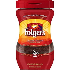 Folgers Instant Coffee Crystals, Classic Roast, 16 ounce