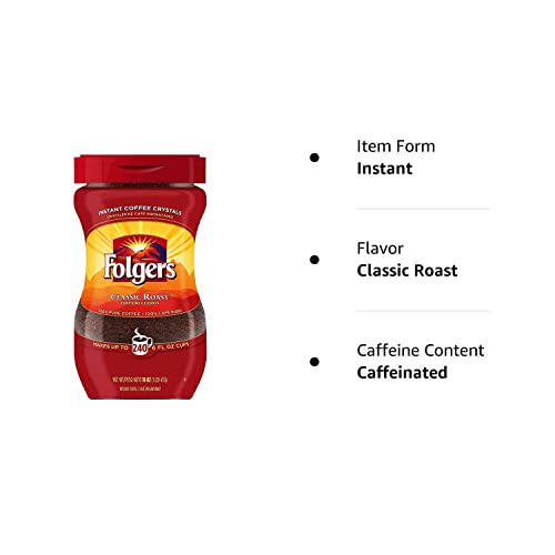 Folgers Instant Coffee Crystals, Classic Roast, 16 ounce