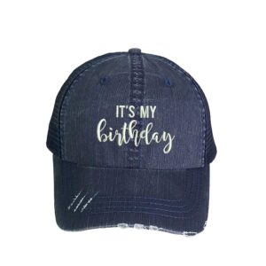 the hat connection - it's my birthday trucker hat - embroidered unisex baseball hat (navy)